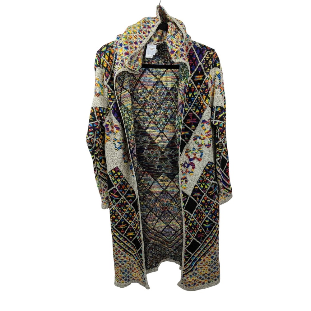 Northern Angel Womens XL Longline Hooded Cardigan Multi Color Geometric Duster